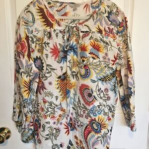 Hester & Orchard Linen Blend Top Floral Multi Color Size XL